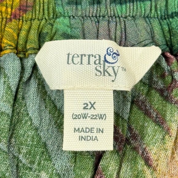 Terra & Sky Women's Off Shoulder Tropical Green Pink Maxi Dress Sz 2X  (20W-22W) - Picture 7 of 10